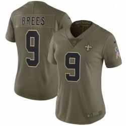 Womens Nike New Orleans Saints 9 Drew Brees Limited Olive 2017 Salute to Service NFL Jersey