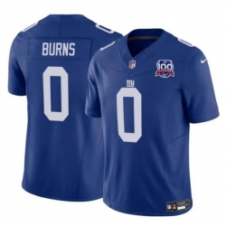 Men New York Giants 0 Brian Burns Blue 2024 F U S E  100TH Season Patch Vapor Untouchable Limited Stitched Jersey