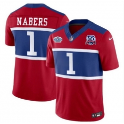 Men New York Giants 1 Malik Nabers Red 2024 F U S E  With Draft Patch Alternate 100TH Season Patch Vapor Untouchable Limited Stitched Jersey