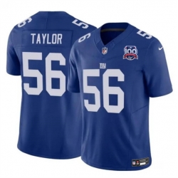 Men New York Giants 56 Lawrence Taylor Blue 2024 F U S E  100TH Season Patch Vapor Untouchable Limited Stitched Jersey