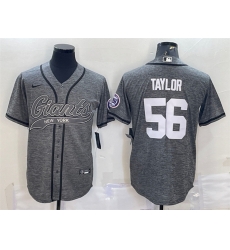 Men New York Giants 56 Lawrence Taylor Grey With Patch Cool Base Stitched Baseball Jersey