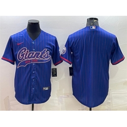 Men New York Giants Blue With Patch Cool Base Stitched Baseball Jersey