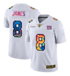 New York Giants 8 Daniel Jones Men White Nike Multi Color 2020 NFL Crucial Catch Limited NFL Jersey