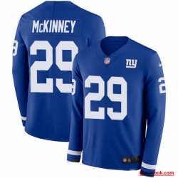 Nike Giants 29 Xavier McKinney Royal Blue Team Color Men Stitched NFL Limited Therma Long Sleeve Jersey