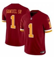 Men Washington Commanders 1 Deebo Samuel Sr  Burgundy 2025 F U S E  Throwback Limited Stitched Football Jersey