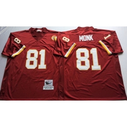 Mitchell And Ness Redskins #81 Art Monk Red Throwback Stitched NFL Jersey