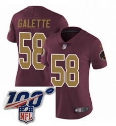 Womens Nike Washington Redskins 58 Junior Galette Burgundy RedGold Number Alternate 80TH Anniversary Vapor Untouchable Limited Stitched 100th anniversary N