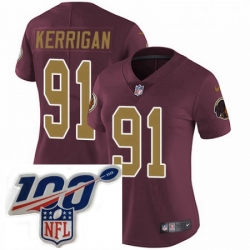 Womens Nike Washington Redskins 91 Ryan Kerrigan Burgundy RedGold Number Alternate 80TH Anniversary Vapor Untouchable Limited Stitched 100th anniversary Ne