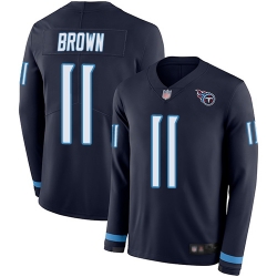 Titans 11 A J  Brown Navy Blue Team Color Men Stitched Football Limited Therma Long Sleeve Jersey