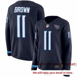 Titans 11 A J  Brown Navy Blue Team Color Women Stitched Football Limited Therma Long Sleeve Jersey