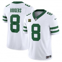 Men New York Jets 8 Aaron Rodgers White 2023 F U S E  With 4 Star C Patch Vapor Limited Throwback Stitched Football Jersey