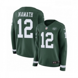 Womens Nike New York Jets 12 Joe Namath Limited Green Therma Long Sleeve NFL Jersey