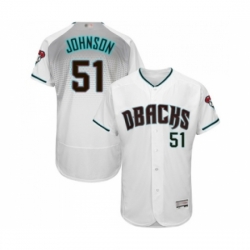 Men Arizona Diamondbacks 51 Randy Johnson White Teal Alternate Authentic Collection Flex Base Baseball Jersey