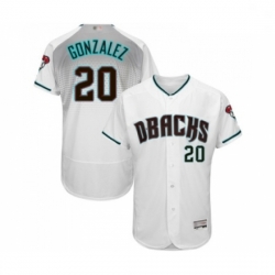 Mens Arizona Diamondbacks 20 Luis Gonzalez White Teal Alternate Authentic Collection Flex Base Baseball Jersey