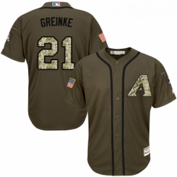 Youth Majestic Arizona Diamondbacks 21 Zack Greinke Replica Green Salute to Service MLB Jersey