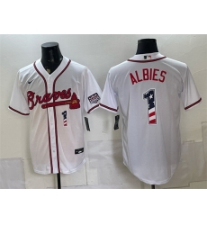 Men Atlanta Braves 1 Ozzie Albies White USA 250 Fourth of July Home Stadium Stitched Baseball Jersey Men Atlanta Braves 1 Ozzie Albies White USA 250 Fourth of July Home Stadium Stitched Baseball Jersey