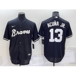 Men Atlanta Braves 13 Ronald Acu F1a Jr  Black Cool Base Stitched Baseball Jersey