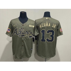 Men Atlanta Braves 13 Ronald Acuna Jr  2021 Camo Salute To Service Cool Base Stitched Jersey