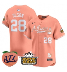 Men Atlanta Braves 28 Matt Olson Peach 2024 Atliens  26 Peach With Outkast Patch Vapor Limited Stitched Baseball Jersey