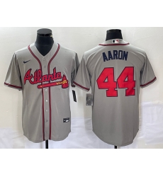 Men Atlanta Braves 44 Hank Aaron Grey Cool Base Stitched Jersey