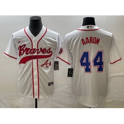 Men Atlanta Braves 44 Hank Aaron White Cool Base With Patch Stitched Baseball Jersey