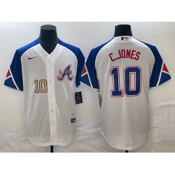 Men's Atlanta Braves #10 Chipper Jones Number White 2023 City Connect Cool Base Stitched Jersey