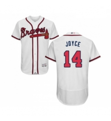 Mens Atlanta Braves 14 Matt Joyce White Home Flex Base Authentic Collection Baseball Jersey