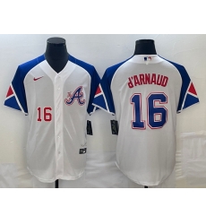 Men's Atlanta Braves #16 Travis dArnaud Number White 2023 City Connect Cool Base Stitched Jersey