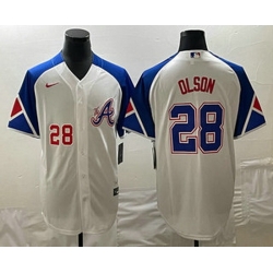 Men's Atlanta Braves #28 Matt Olson Number White 2023 City Connect Cool Base Stitched Jersey