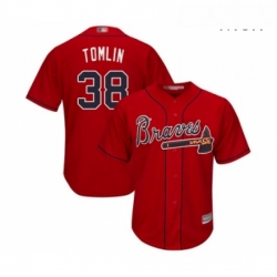 Mens Atlanta Braves 38 Josh Tomlin Replica Red Alternate Cool Base Baseball Jersey 