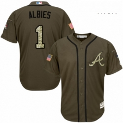 Mens Majestic Atlanta Braves 1 Ozzie Albies Authentic Green Salute to Service MLB Jersey 