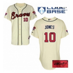 Mens Majestic Atlanta Braves 10 Chipper Jones Authentic Cream Alternate Cool Base Autographed MLB Jersey