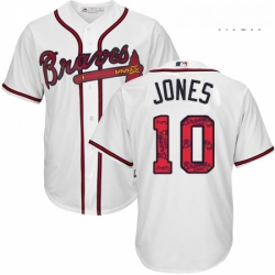 Mens Majestic Atlanta Braves 10 Chipper Jones Authentic White Team Logo Fashion Cool Base MLB Jersey