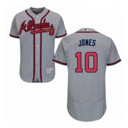 Mens Majestic Atlanta Braves 10 Chipper Jones Grey Road Flex Base Authentic Collection MLB Jersey