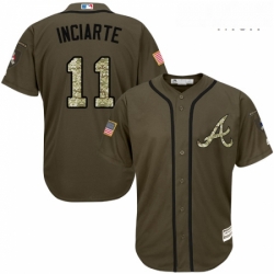 Mens Majestic Atlanta Braves 11 Ender Inciarte Replica Green Salute to Service MLB Jersey 