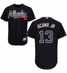 Mens Majestic Atlanta Braves 13 Ronald Acuna Jr Navy Blue Alternate Flex Base Authentic Collection MLB Jersey