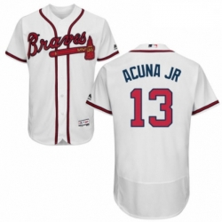 Mens Majestic Atlanta Braves 13 Ronald Acuna Jr White Home Flex Base Authentic Collection MLB Jersey