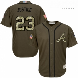 Mens Majestic Atlanta Braves 23 David Justice Replica Green Salute to Service MLB Jersey