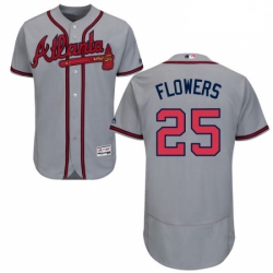 Mens Majestic Atlanta Braves 25 Tyler Flowers Grey Road Flex Base Authentic Collection MLB Jersey