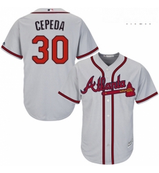 Mens Majestic Atlanta Braves 30 Orlando Cepeda Replica Grey Road Cool Base MLB Jersey