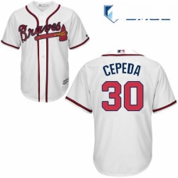 Mens Majestic Atlanta Braves 30 Orlando Cepeda Replica White Home Cool Base MLB Jersey