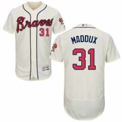 Mens Majestic Atlanta Braves 31 Greg Maddux Cream Alternate Flex Base Authentic Collection MLB Jersey