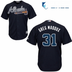 Mens Majestic Atlanta Braves 31 Greg Maddux Replica Blue Alternate Road Cool Base MLB Jersey