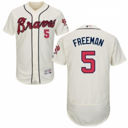 Mens Majestic Atlanta Braves 5 Freddie Freeman Cream Alternate Flex Base Authentic Collection MLB Jersey