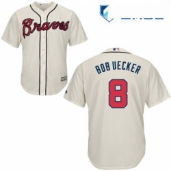 Mens Majestic Atlanta Braves 8 Bob Uecker Replica Cream Alternate 2 Cool Base MLB Jersey