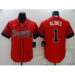 Men's Nike Atlanta Braves #1 Ozzie Albies Red 2021 New Jersey