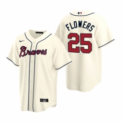 Mens Nike Atlanta Braves 25 Tyler Flowers Cream Alternate Stitched Baseball Jerse