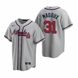 Mens Nike Atlanta Braves 31 Greg Maddux Gray Road Stitched Baseball Jerse