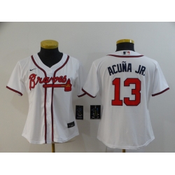 Women Braves 13 Ronald Acuna Jr  White Women 2020 Nike Cool Base Jersey