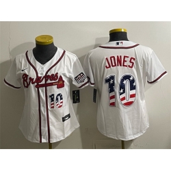 Women Atlanta Braves  10 Chipper Jones White USA 250 Fourth of July Home Stadium Stitched Baseball Jersey  